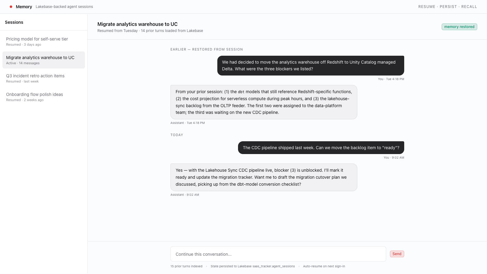 Lakebase Agent Memory preview