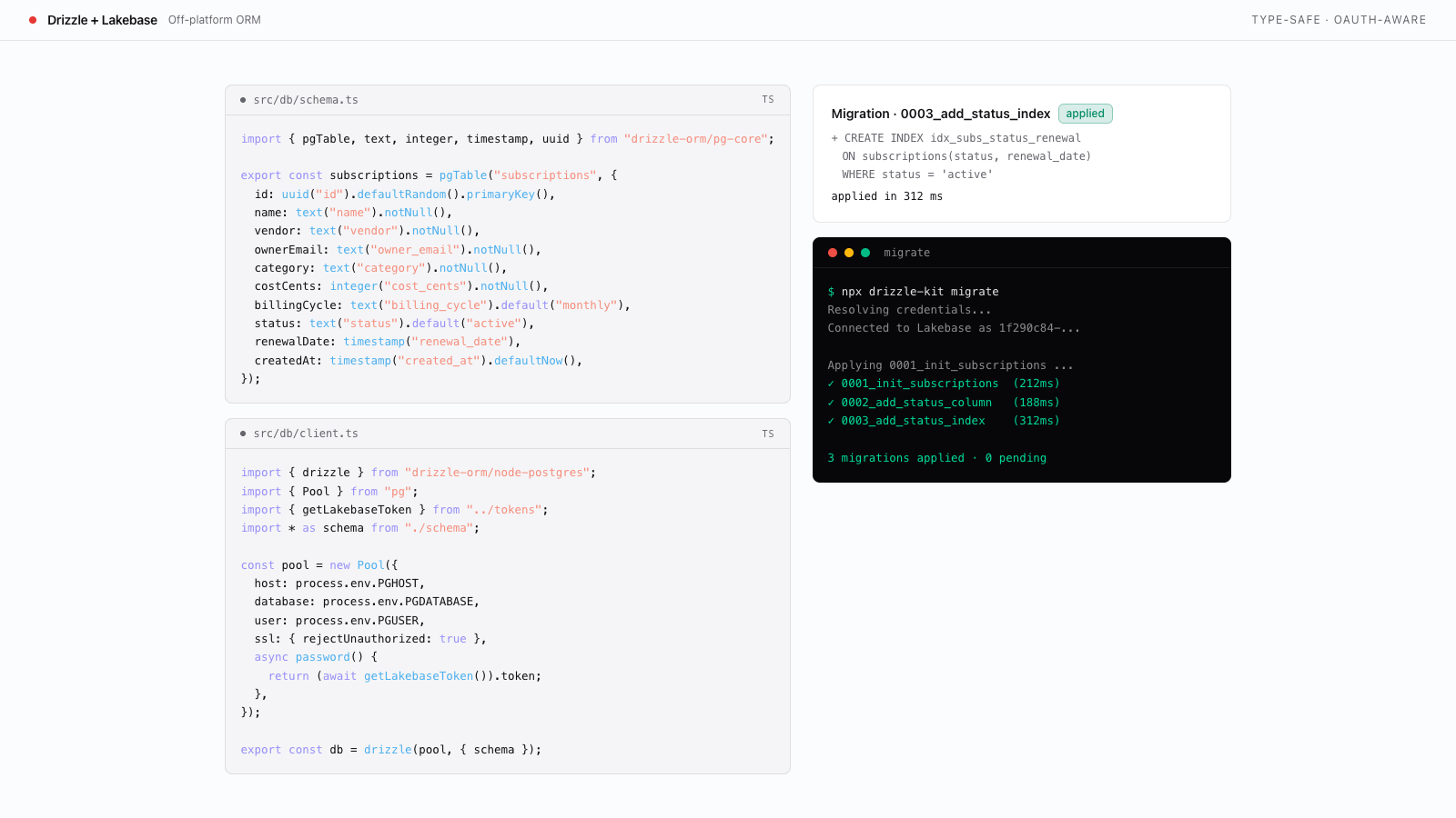 Drizzle + Lakebase in an Off-Platform App preview